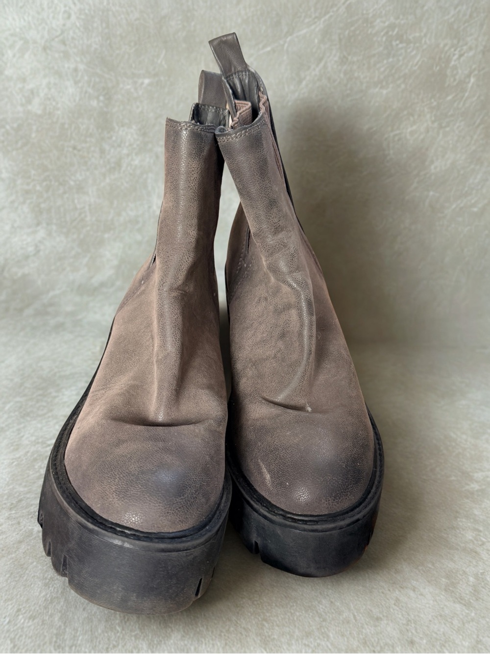 MIA Taupe Leather Platform Chelsea Ankle Boots “Rusty”